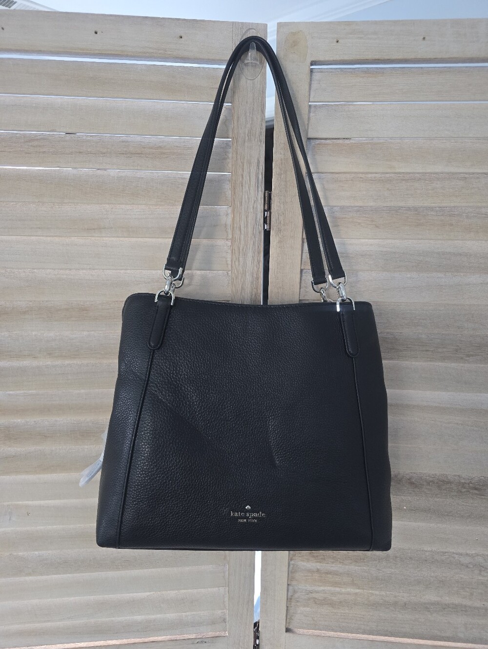 Kate Spade Jackson Pebble Leather Shoulder Purse Triple Compartment Black Medium